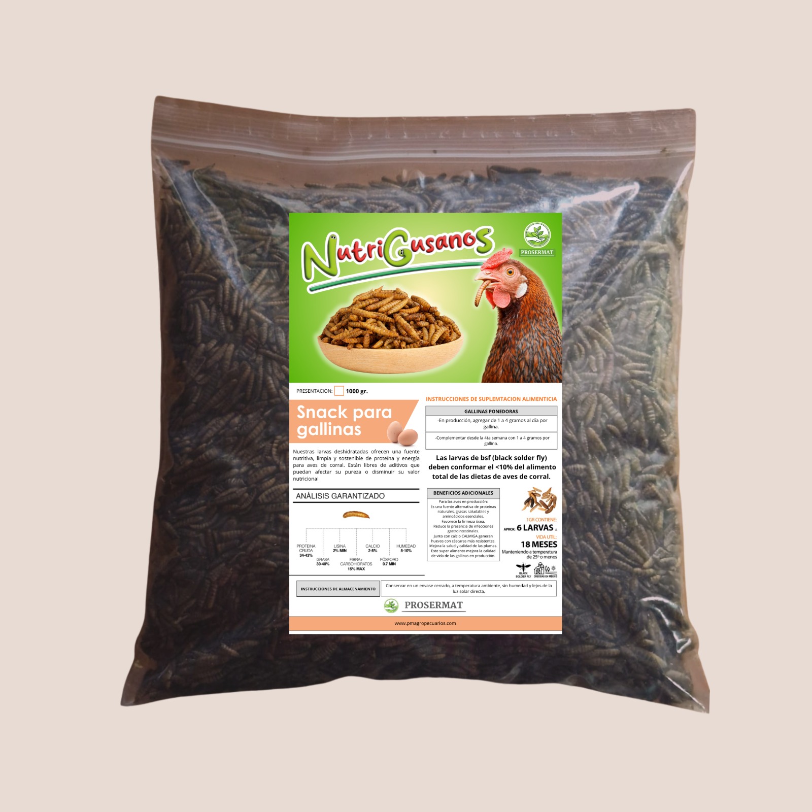 Larva soldado negro (bsf) NutriGusanos 1 kg Snack para gallinas ponedoras