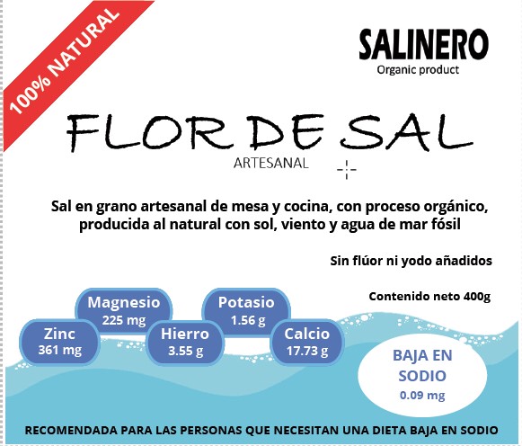 Flor de Sal Artesanal 4 Bolsas de 400 gramos Salinero